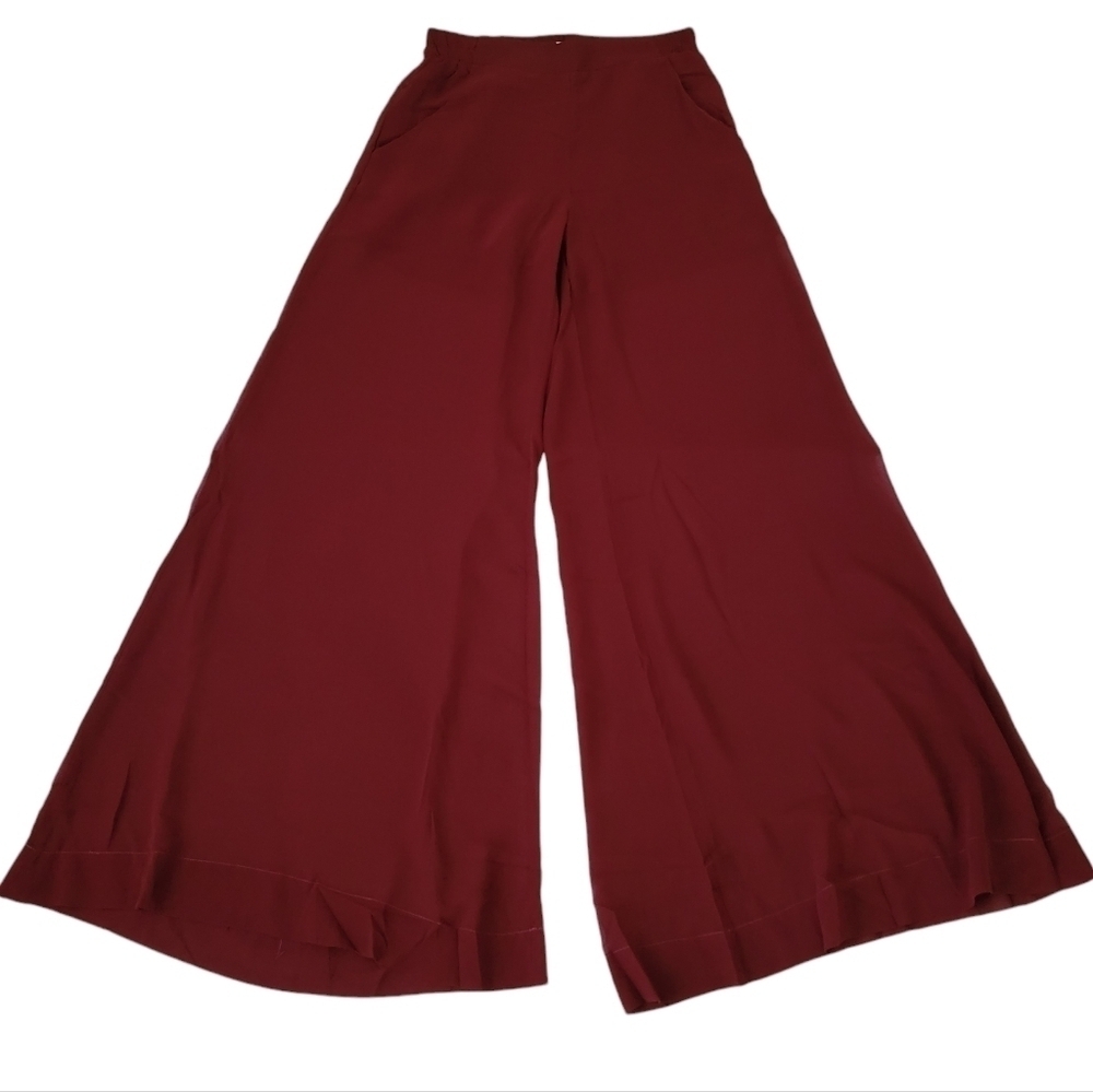 Uniq Wide-Leg Sheer Dress Pants in Wine Size Small